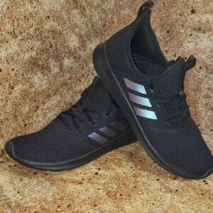 adidas Black Athletic Shoes with Silver Stripes